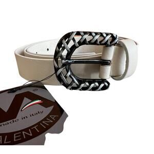Valentina Italy Ivory Slim Leather Statement Belt L